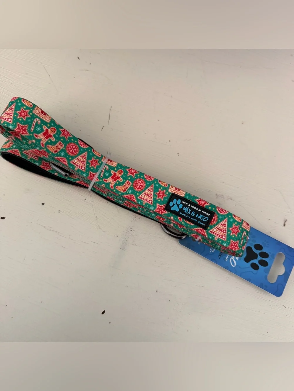 Max & Neo Holiday Christmas Tree Gingerbread Nylon Dog Leash 6ft x 1